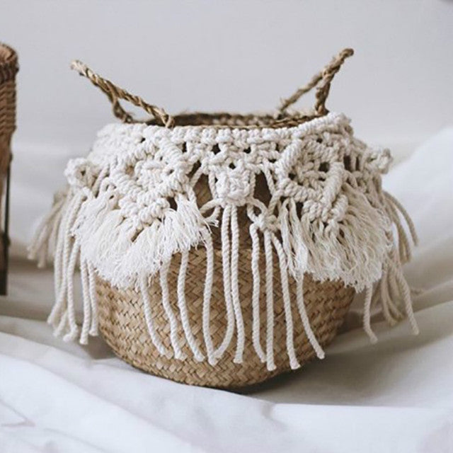 Macrame Tassel Wicker Basket Handmade