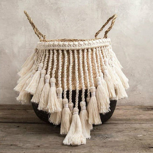 Macrame Tassel Wicker Basket Handmade
