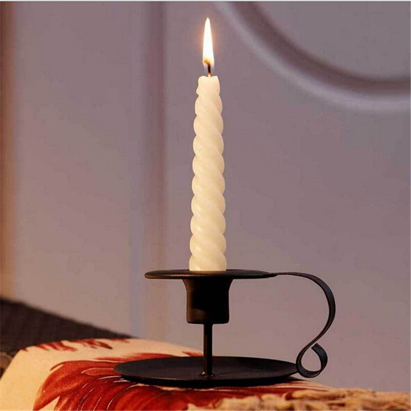 Matte Black Iron European Style Candlestick Stand